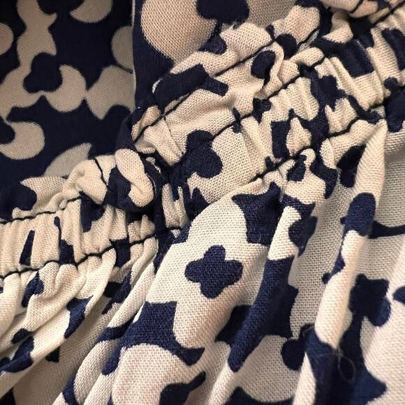 Talbots Floral Tie Neck Blouse Blue Smocked Boho Cottagecore Size Medium - Picture 6 of 10